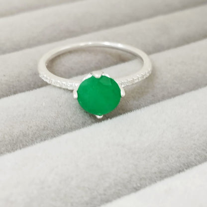 Anillo Esmeralda 6mm Redonda y Circon Blanco T7 ID: 525