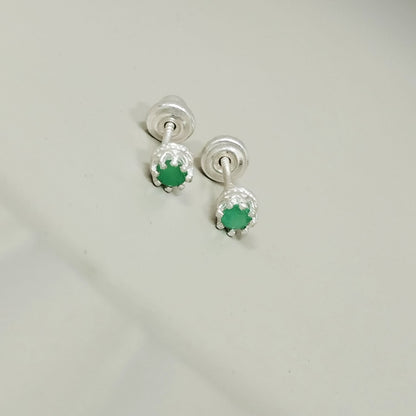 Topo Esmeralda Redonda Plata 3.8mm Plata 925 Con Rosca De Seguridad ID: 529