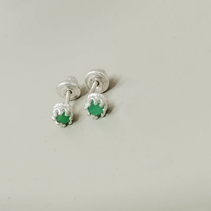 Topo Esmeralda Redonda Plata 3.8mm Plata 925 Con Rosca De Seguridad ID: 529