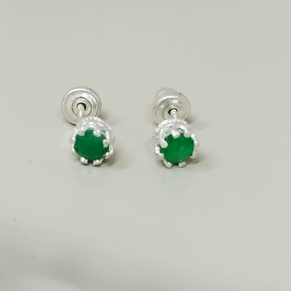 Topo Esmeralda Redonda Plata 4.8mm Plata 925 Con Rosca De Seguridad ID: 530