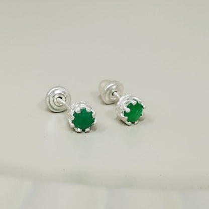 Topo Esmeralda Redonda Plata 4.8mm Plata 925 Con Rosca De Seguridad ID: 530