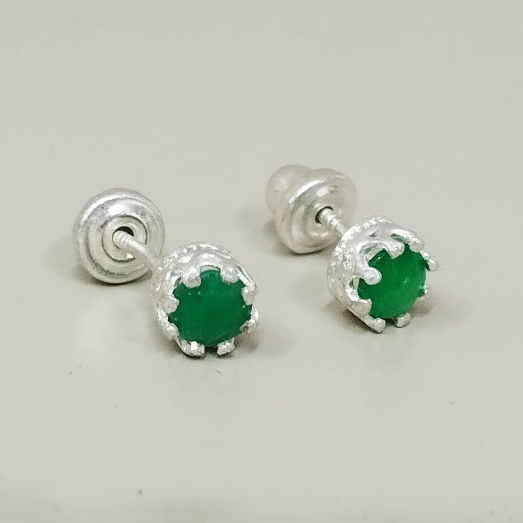 Topo Esmeralda Redonda Plata 4.8mm Plata 925 Con Rosca De Seguridad ID: 530