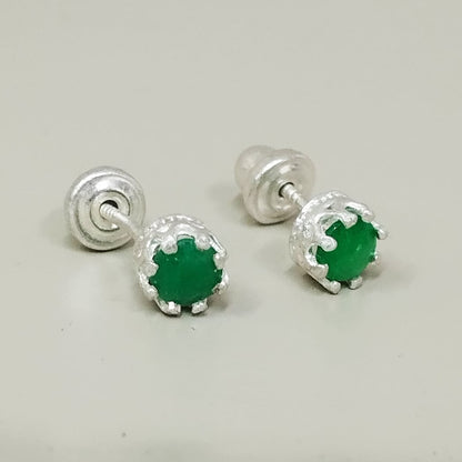 Topo Esmeralda Redonda Plata 4.8mm Plata 925 Con Rosca De Seguridad ID: 530