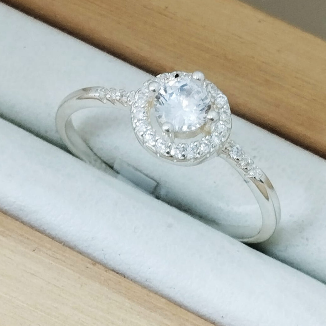 Anillo Solitario Circón Blanco T9 Plata Ley 925 ID: 422