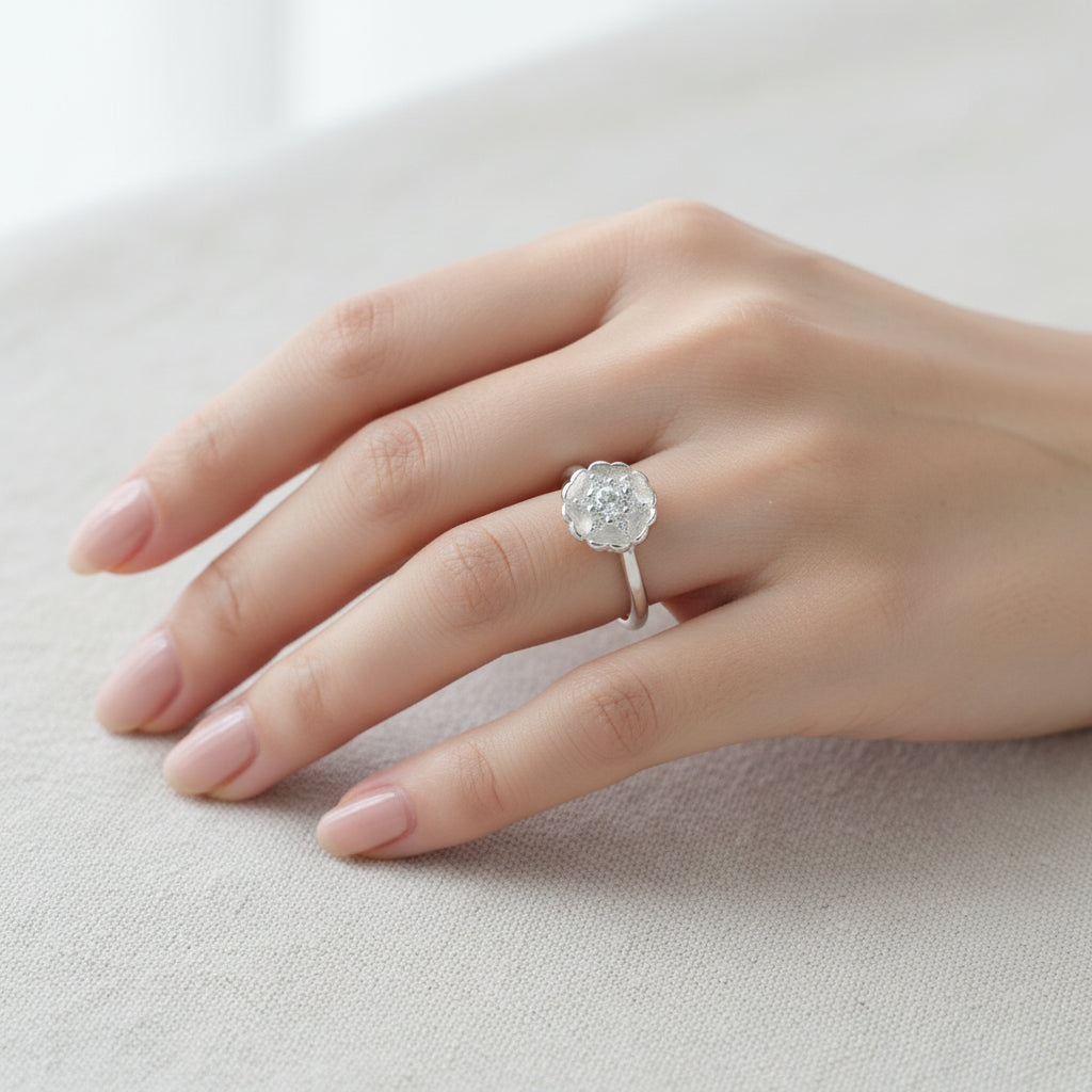 Anillo Solitario Circón Blanco T7 Plata Ley 925 ID: 424